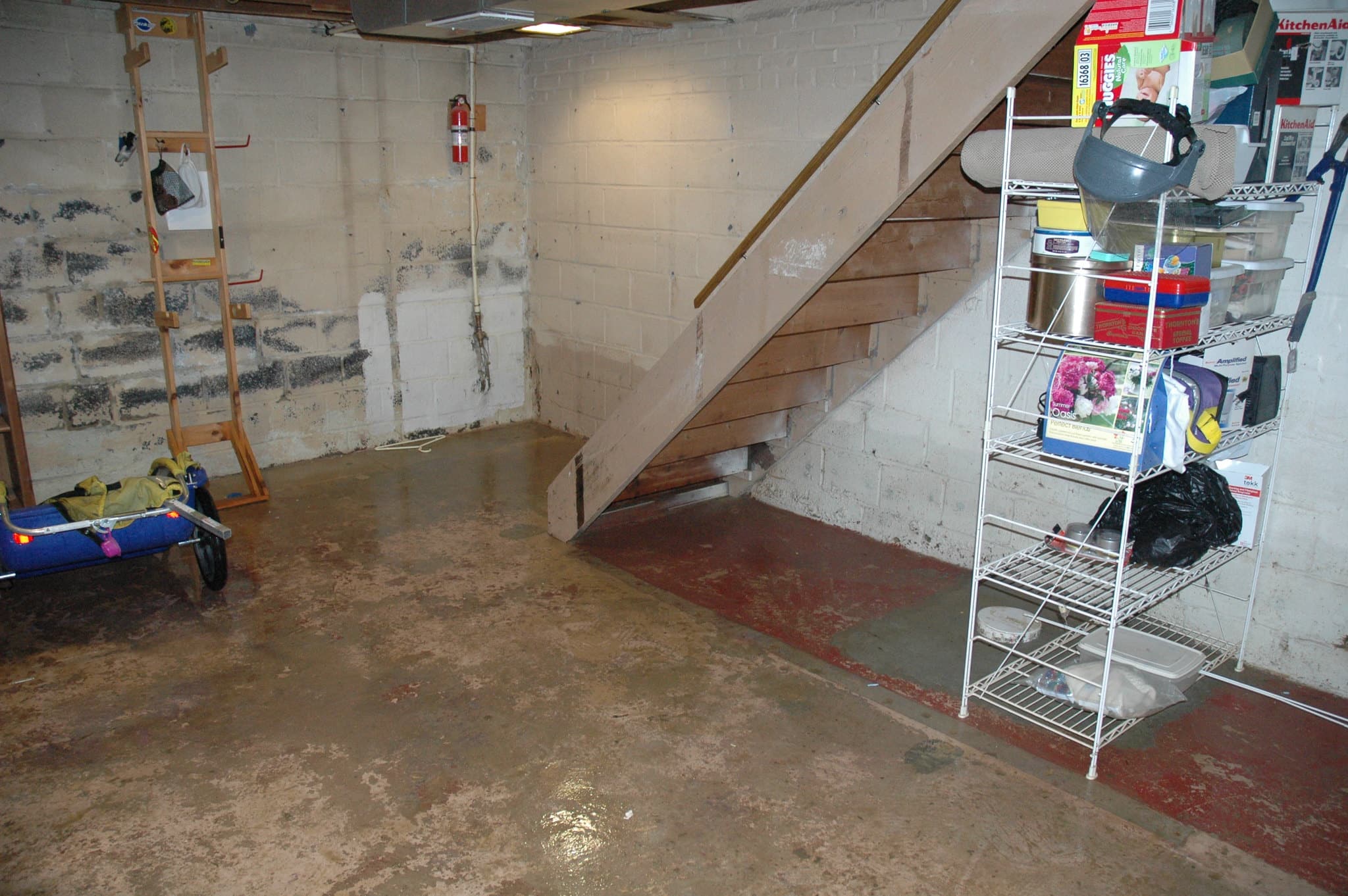 Flooded basement after water intrusion event
